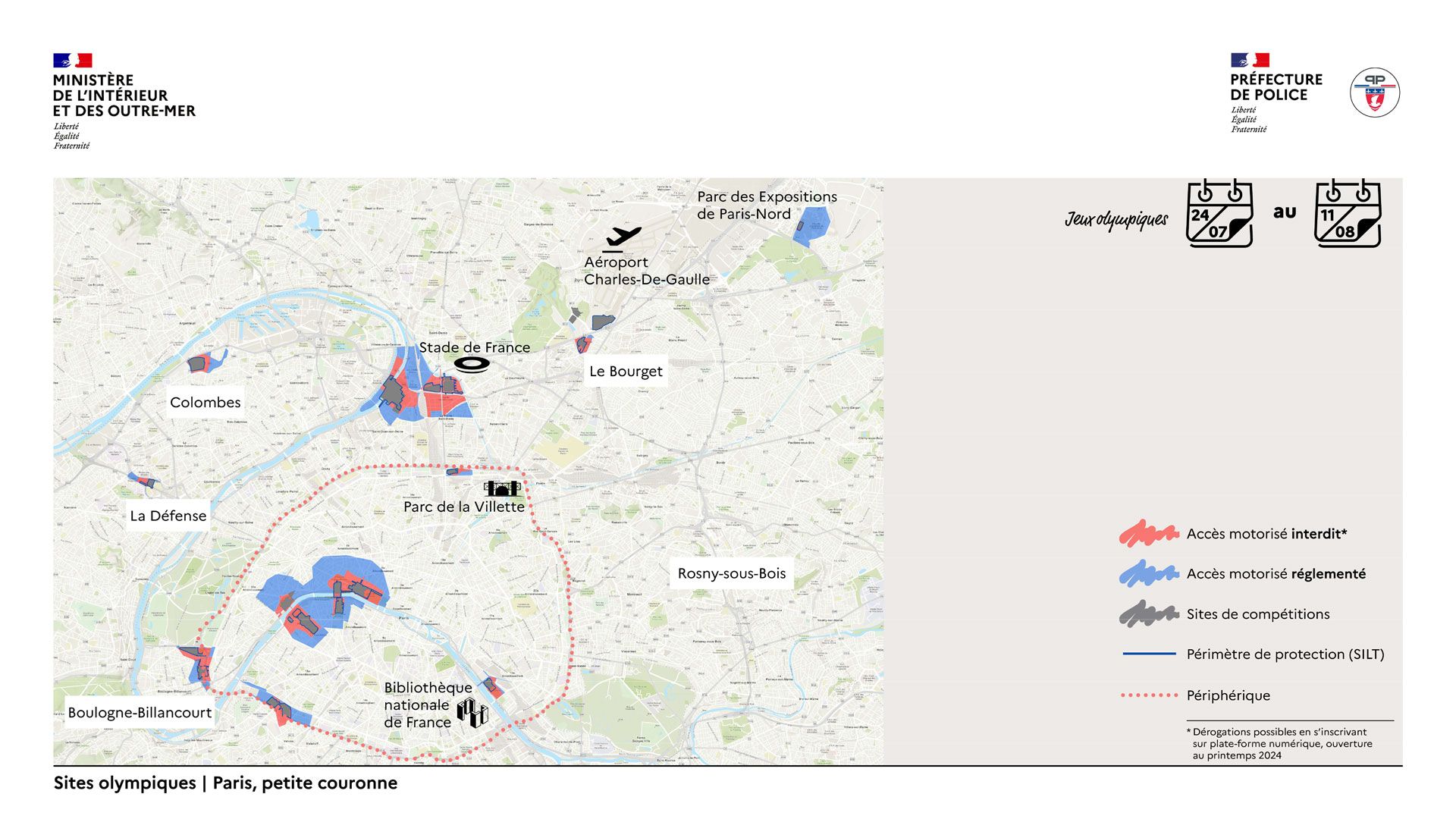 Vue de l'agglomération parisienne et installations pour les JO